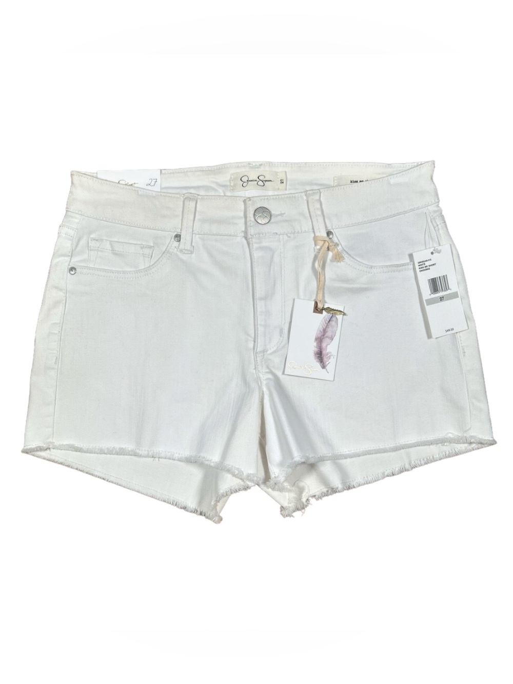 Jessica Simpson Women’s White Kiss Me Cut Off Denim Jean Shorts Size 27 NWT